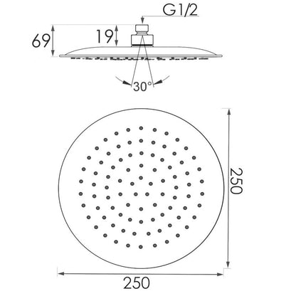 Brusehoved 25 cm Rundt Chrom Anti-Calc