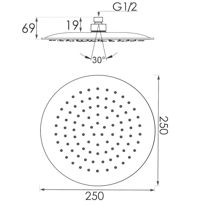 Brusehoved 25 cm Rundt Chrom Anti-Calc