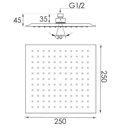 Firkantet brusehoved 25 x 25 cm sort | BP.BRG25-BLK