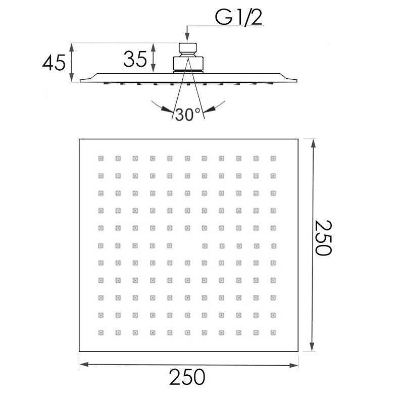 Firkantet brusehoved 25 x 25 cm sort | BP.BRG25-BLK