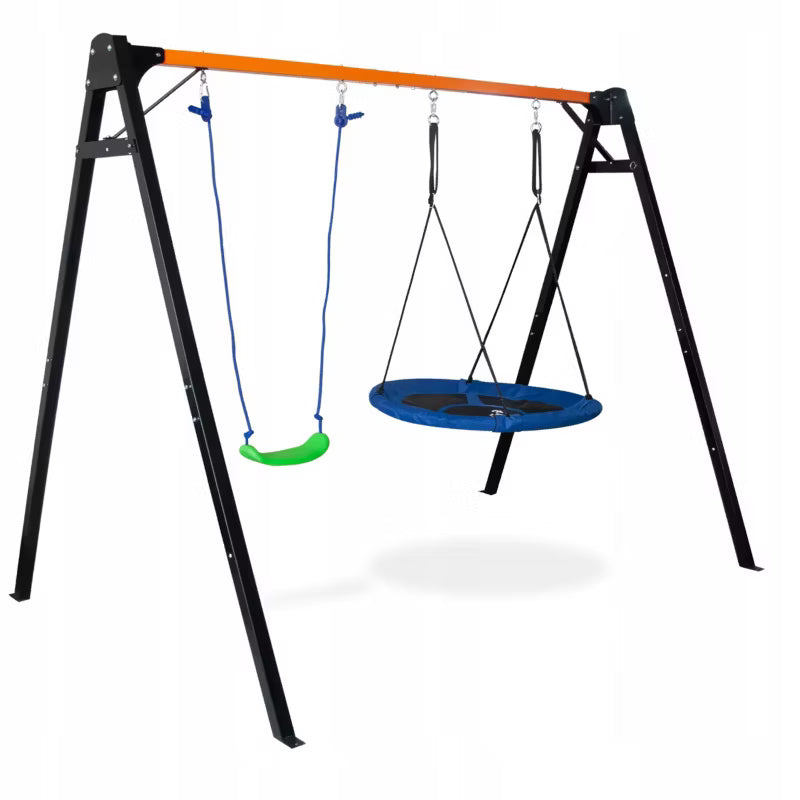 Dobbelt Gyngestativ 255x172x207 cm med Fugleredegynge Stål