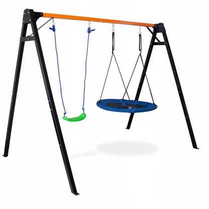 Dobbelt Gyngestativ 255x172x207 cm med Fugleredegynge Stål
