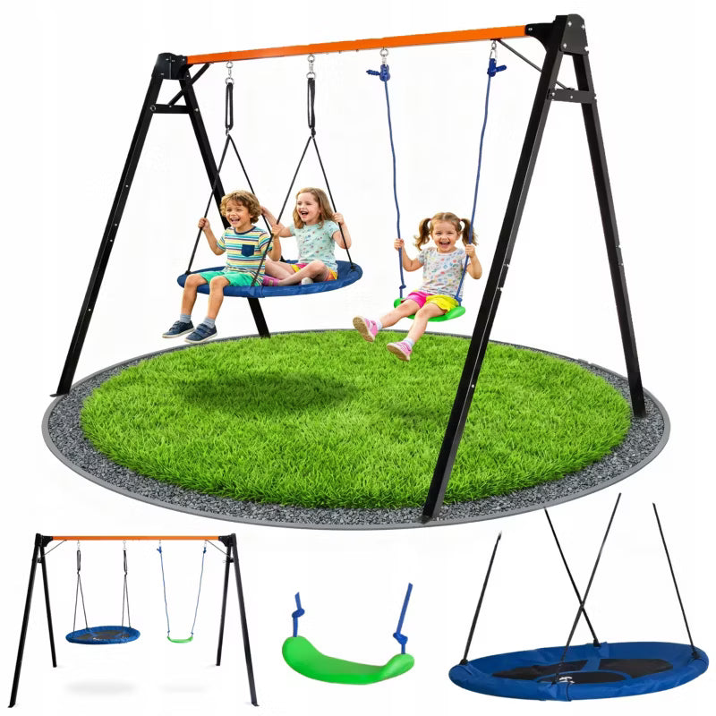 Dobbelt Gyngestativ 255x172x207 cm med Fugleredegynge Stål