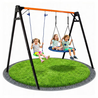 Dobbelt Gyngestativ 255x172x207 cm med Fugleredegynge Stål