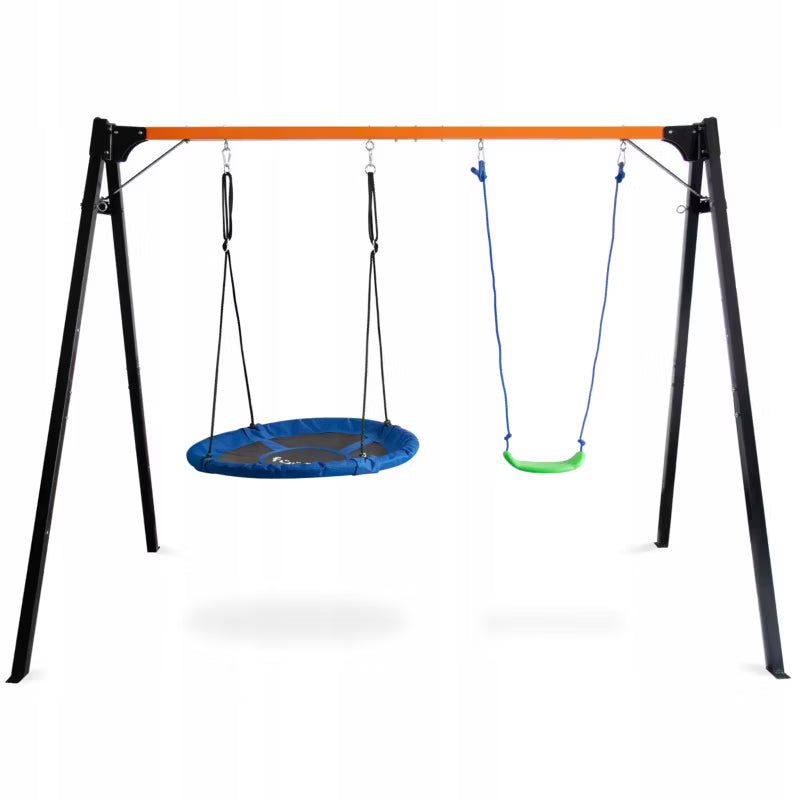 Dobbelt Gyngestativ 255x172x207 cm med Fugleredegynge Stål