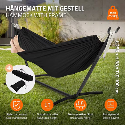 Dobbelt Hængekøje med Stativ 255x99 cm Sort