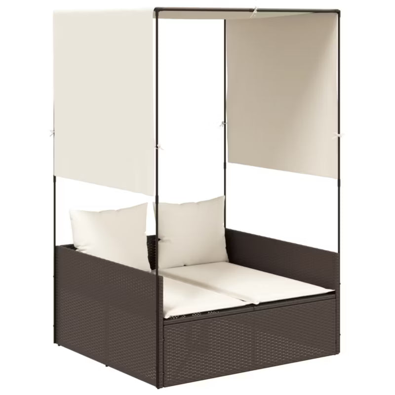 Havemøbel Dobbeltseng 118x110 cm Brun Polyethylen Rattan med Baldakin