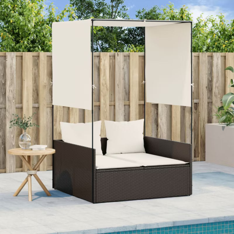 Havemøbel Dobbeltseng 118x110 cm Brun Polyethylen Rattan med Baldakin