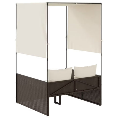Havemøbel Dobbeltseng 118x110 cm Brun Polyethylen Rattan med Baldakin