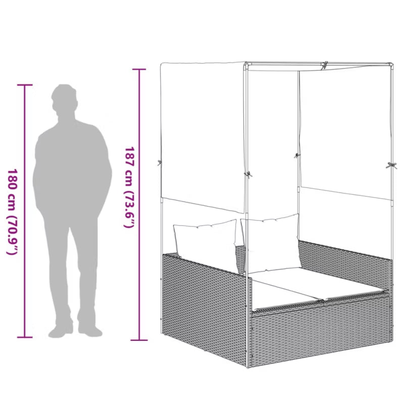 Havemøbel Dobbeltseng 118x110 cm Brun Polyethylen Rattan med Baldakin