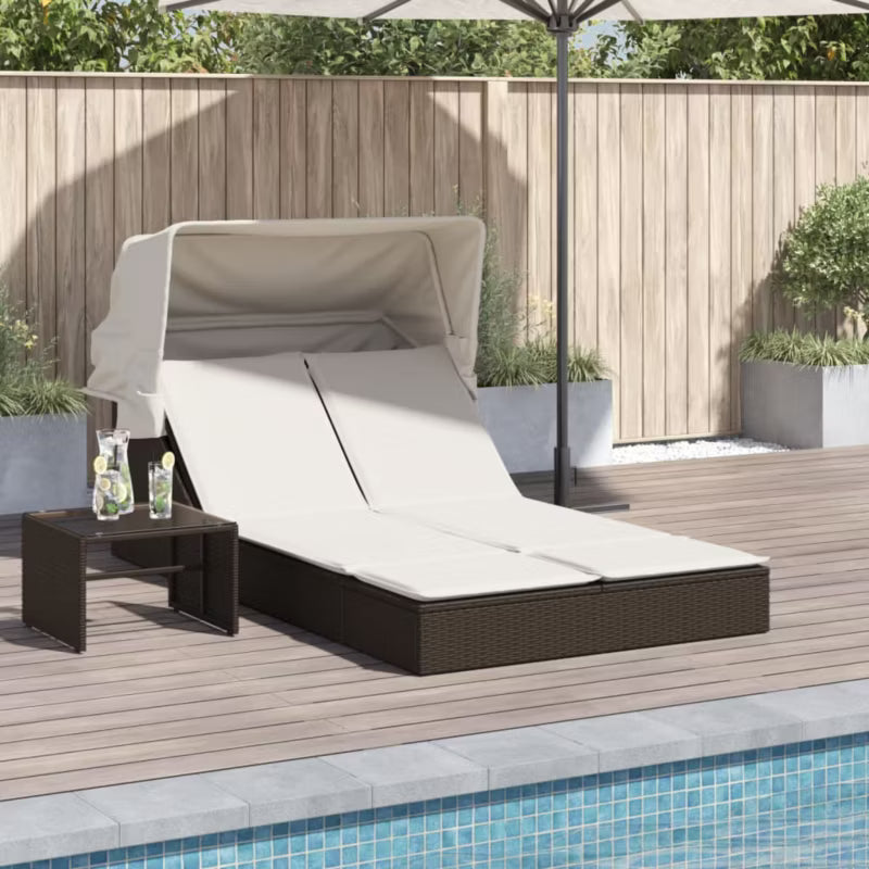 Dobbelt Solseng 108x236 cm Brun med Solsejl