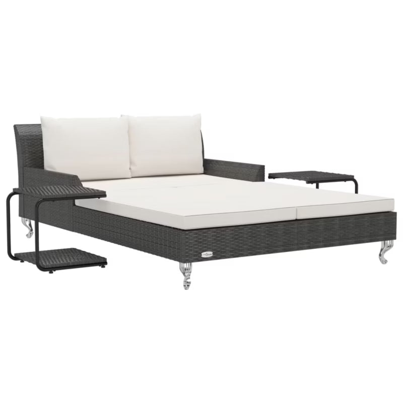 Dobbelt Solseng 200x132 cm Sort Polyrattan med Borde