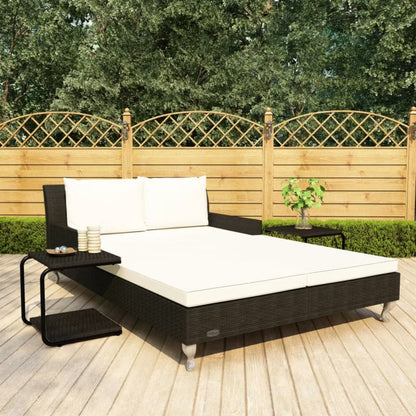 Dobbelt Solseng 200x132 cm Sort Polyrattan med Borde