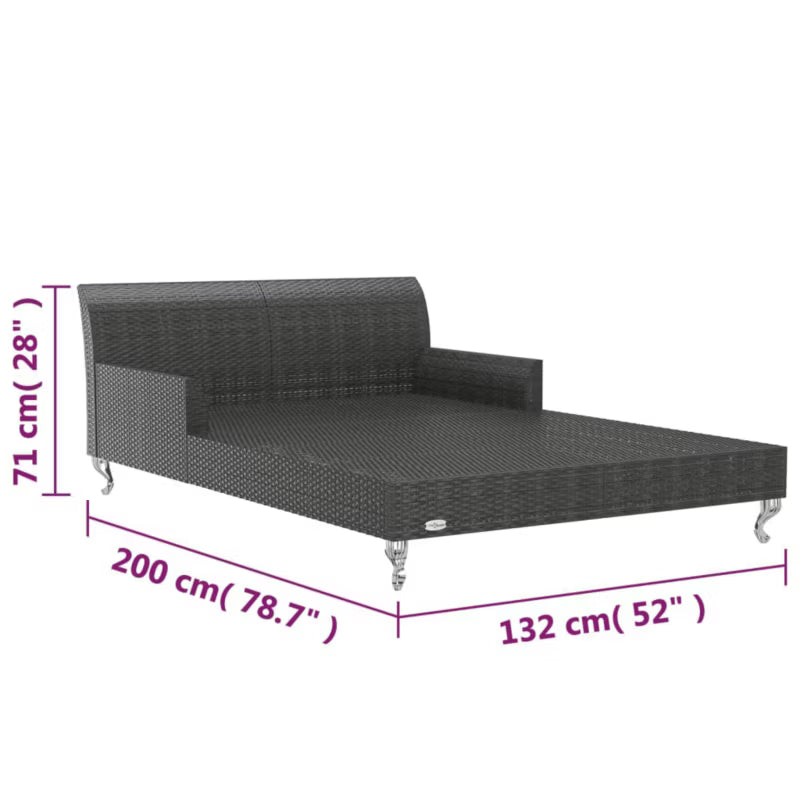 Dobbelt Solseng 200x132 cm Sort Polyrattan med Borde