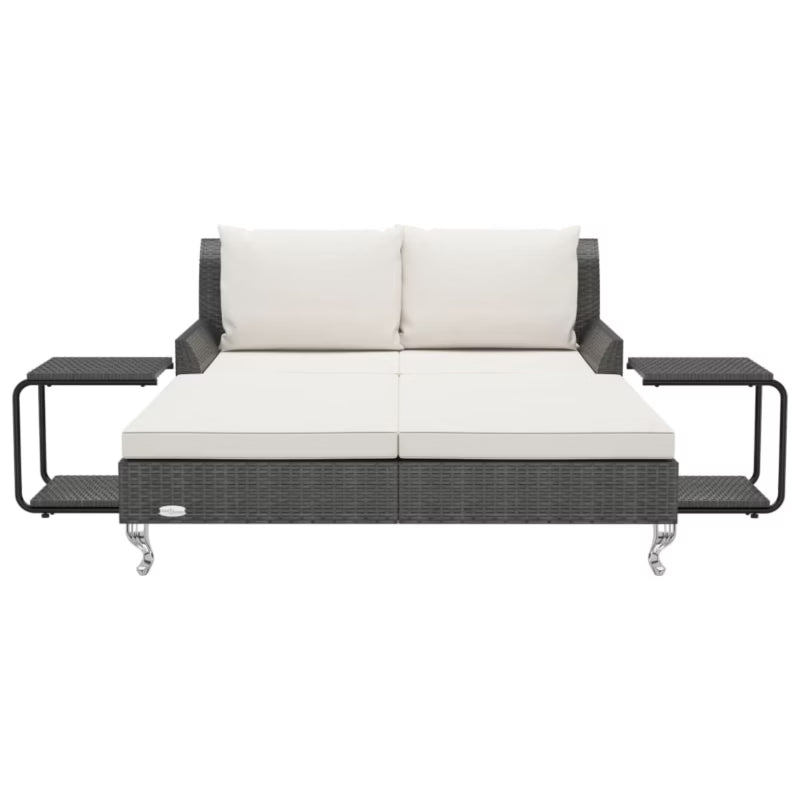 Dobbelt Solseng 200x132 cm Sort Polyrattan med Borde