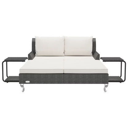 Dobbelt Solseng 200x132 cm Sort Polyrattan med Borde