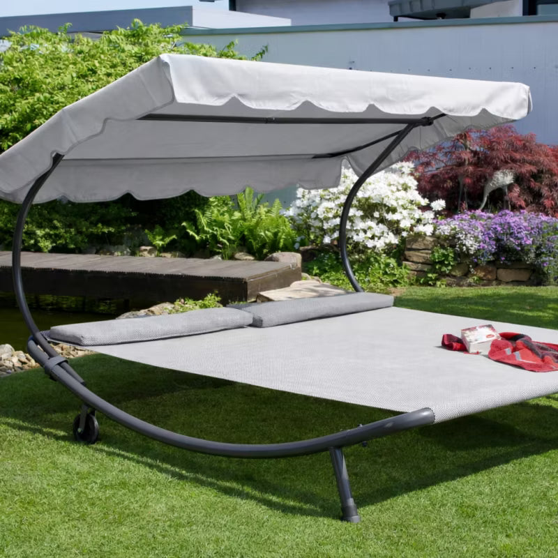 Dobbelt Solseng 200x173 cm Grå med Solsejl