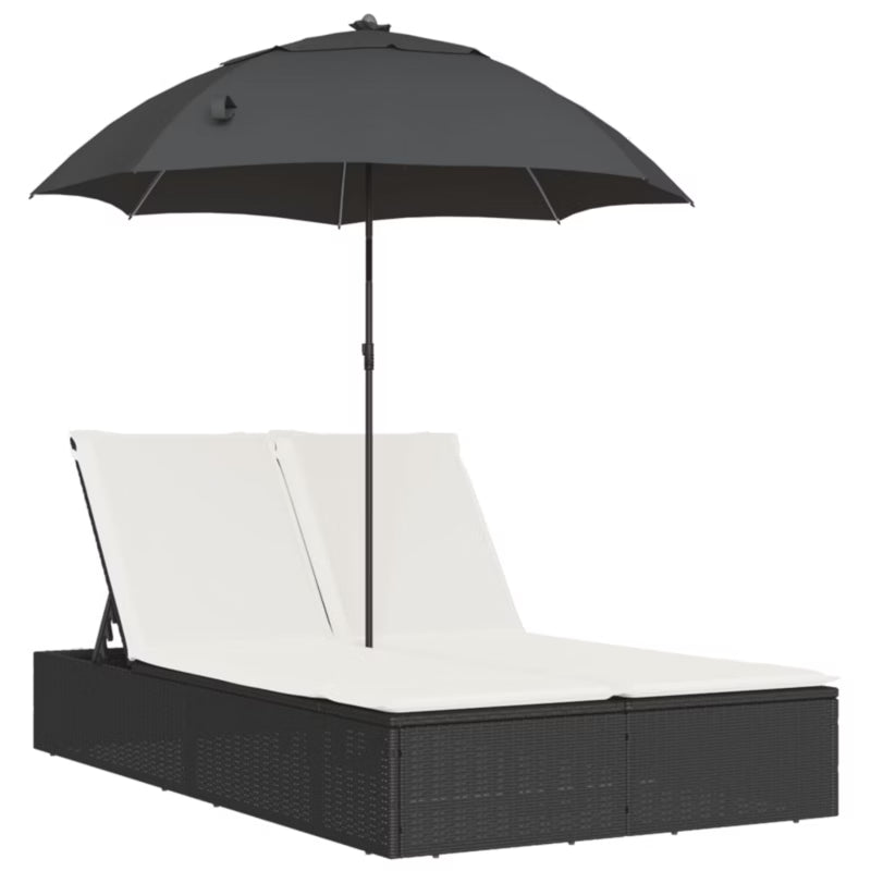 Dobbelt Solseng Poly倒rattan 200x164 cm Sort med Parasol