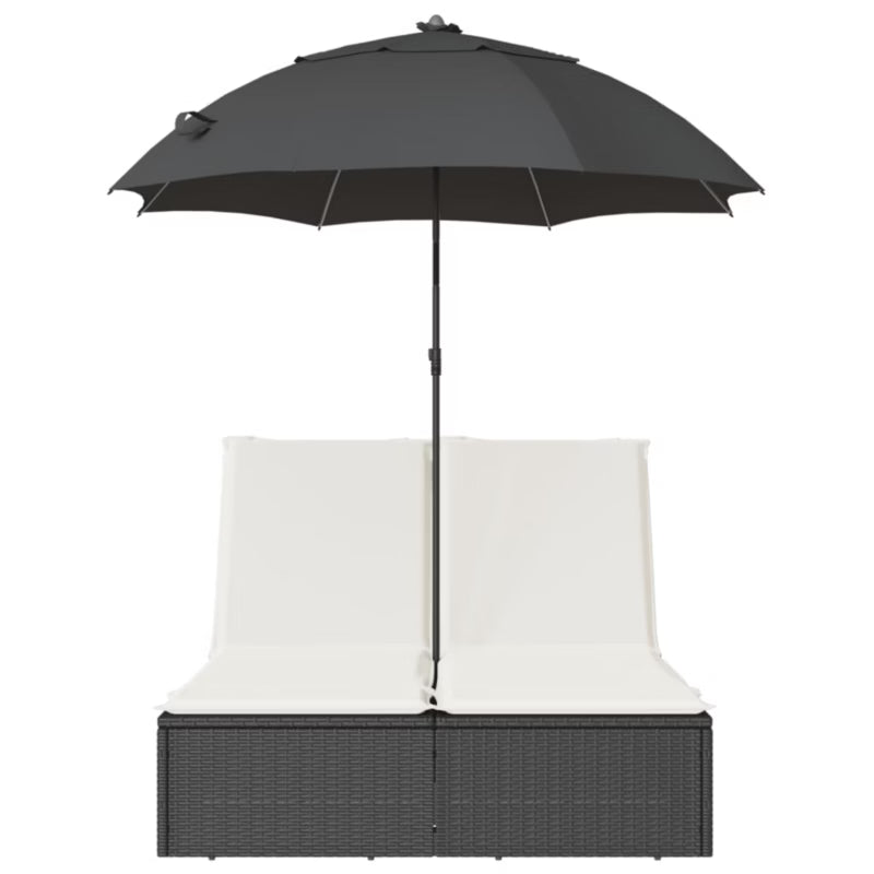 Dobbelt Solseng Poly倒rattan 200x164 cm Sort med Parasol