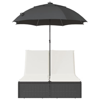 Dobbelt Solseng Poly倒rattan 200x164 cm Sort med Parasol