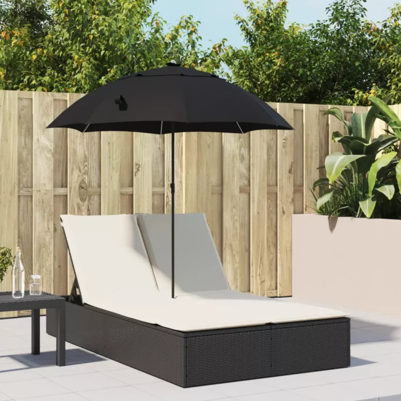 Dobbelt Solseng Poly倒rattan 200x164 cm Sort med Parasol