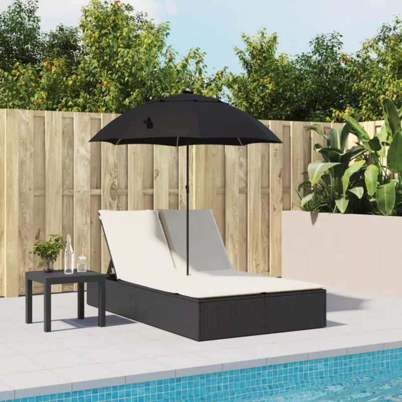 Dobbelt Solseng Poly倒rattan 200x164 cm Sort med Parasol