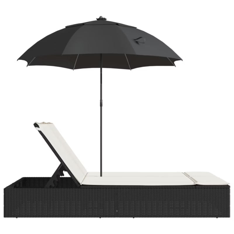 Dobbelt Solseng Poly倒rattan 200x164 cm Sort med Parasol