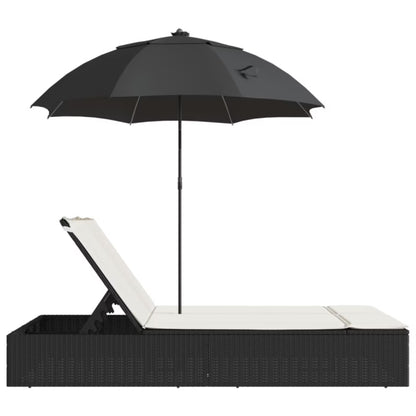 Dobbelt Solseng Poly倒rattan 200x164 cm Sort med Parasol