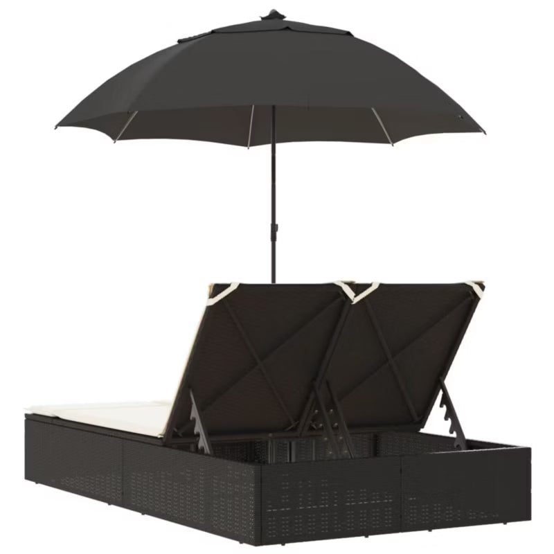 Dobbelt Solseng Poly倒rattan 200x164 cm Sort med Parasol