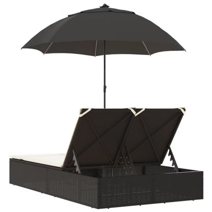 Dobbelt Solseng Poly倒rattan 200x164 cm Sort med Parasol