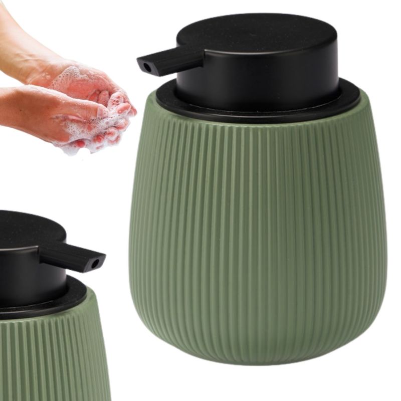 Sæbedispenser med Rillet Struktur Grøn Plast 9,5 x 9 x 12 cm