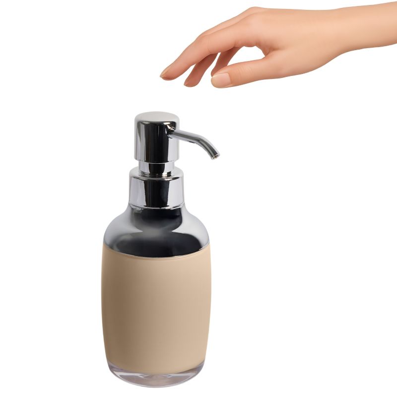 Beige Akryl Sæbedispenser 280 ml Sølvpumpe 18 cm