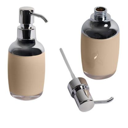 Beige Akryl Sæbedispenser 280 ml Sølvpumpe 18 cm