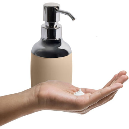 Beige Akryl Sæbedispenser 280 ml Sølvpumpe 18 cm
