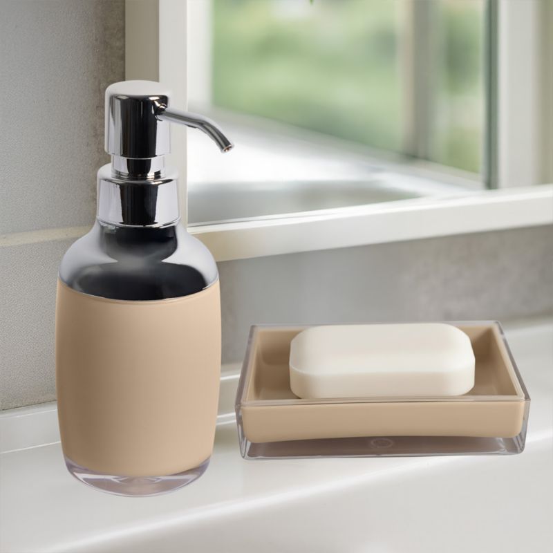 Beige Akryl Sæbedispenser 280 ml Sølvpumpe 18 cm