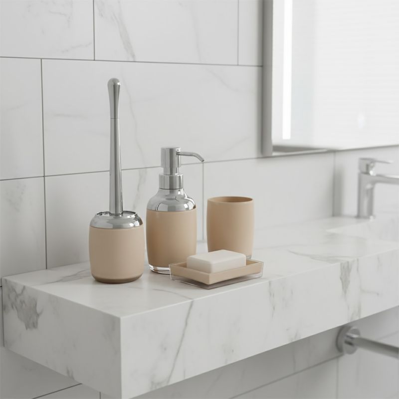 Beige Akryl Sæbedispenser 280 ml Sølvpumpe 18 cm