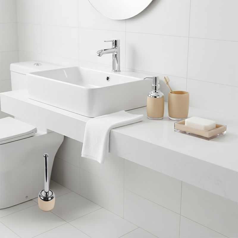 Beige Akryl Sæbedispenser 280 ml Sølvpumpe 18 cm