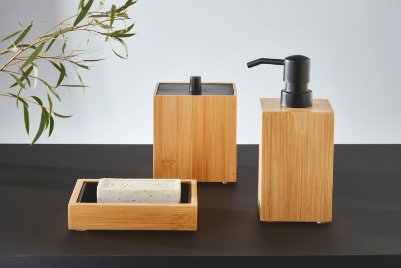 Sæbedispenser Cervia Bambus og Sort 7,2x7x16,2 cm