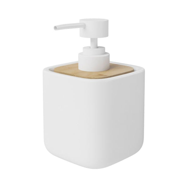 Sæbedispenser Cervia Hvid Keramik og Bambus 86x86x146 mm