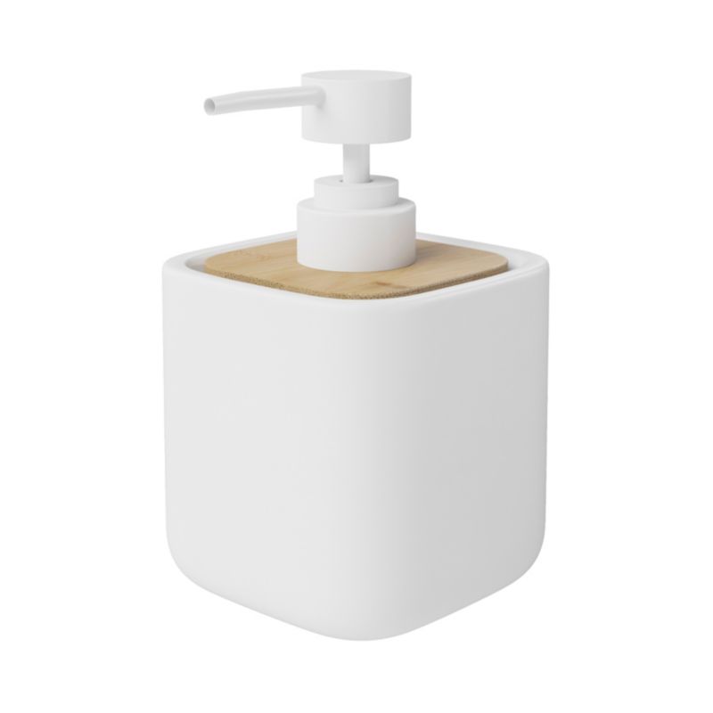 Sæbedispenser Cervia Hvid Keramik og Bambus 86x86x146 mm