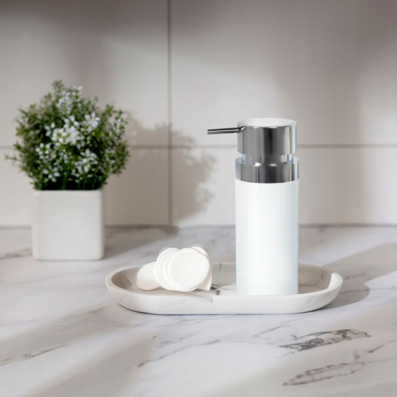 Sæbedispenser Hvid med Sølvpumpe 18,5 cm 1 stk. | 5905923650255