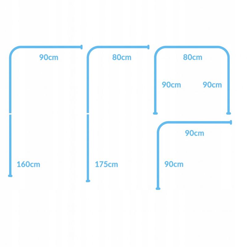 Hjørnestang til Bruseforhæng 150x200 cm Krom Aluminium