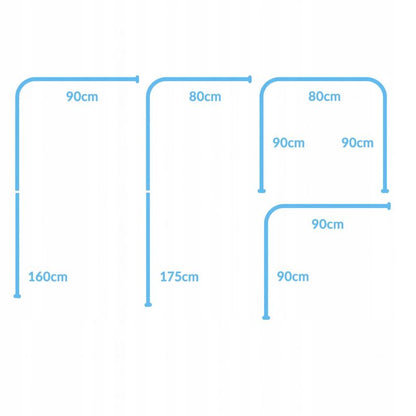 Hjørnestang til Bruseforhæng 150x200 cm Krom Aluminium