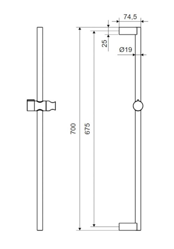 Regulerbar Brusestang 70 cm Sort Mat Rustfrit Stål