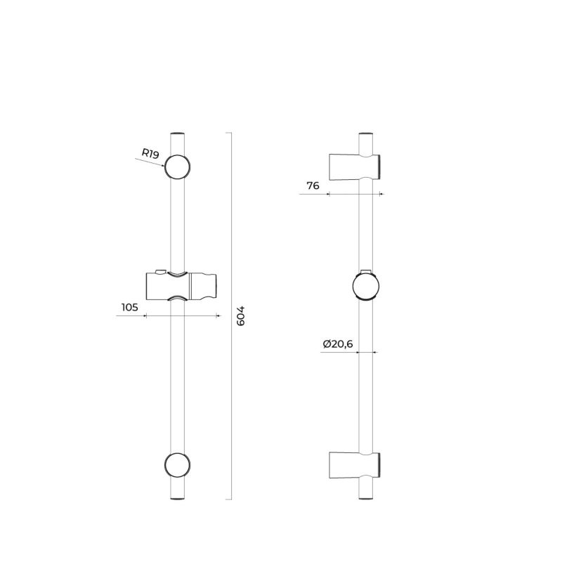 Bruserstang 60 cm Nikkel ABS Regulerbar Suwak