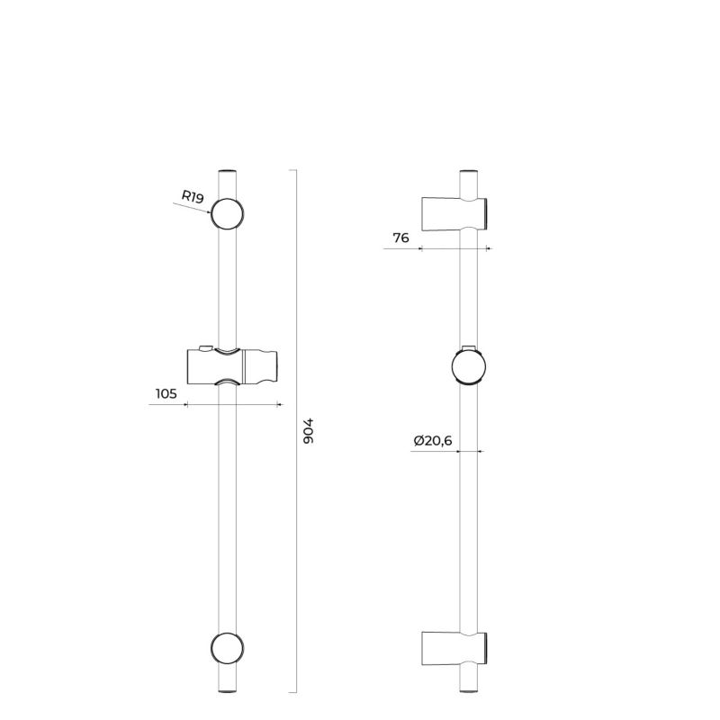 Bruserstang 90 cm Sort Mat ABS med Justerbart Beslag
