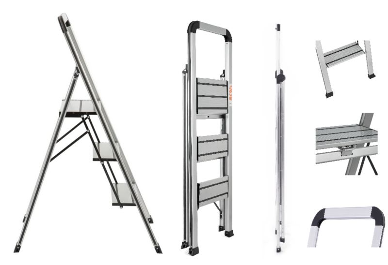 Aluminiumsstige Skiva SLIM 3 trin med hylde, 1 stk