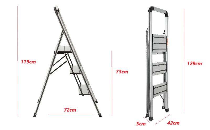 Aluminiumsstige Skiva SLIM 3 trin med hylde, 1 stk