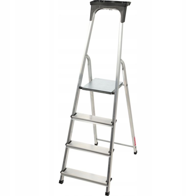 KADAX aluminiumsstige 4-trins foldbar med hylde til hjemmet, 125 kg, polsk produkt