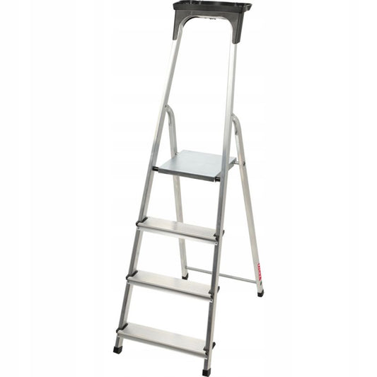 KADAX aluminiumsstige 4-trins foldbar med hylde til hjemmet, 125 kg, polsk produkt